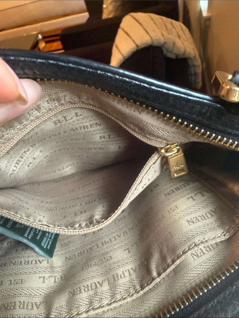 Lauren Ralph Lauren Black Leather Crossbody Bag with Gold Hardware’s